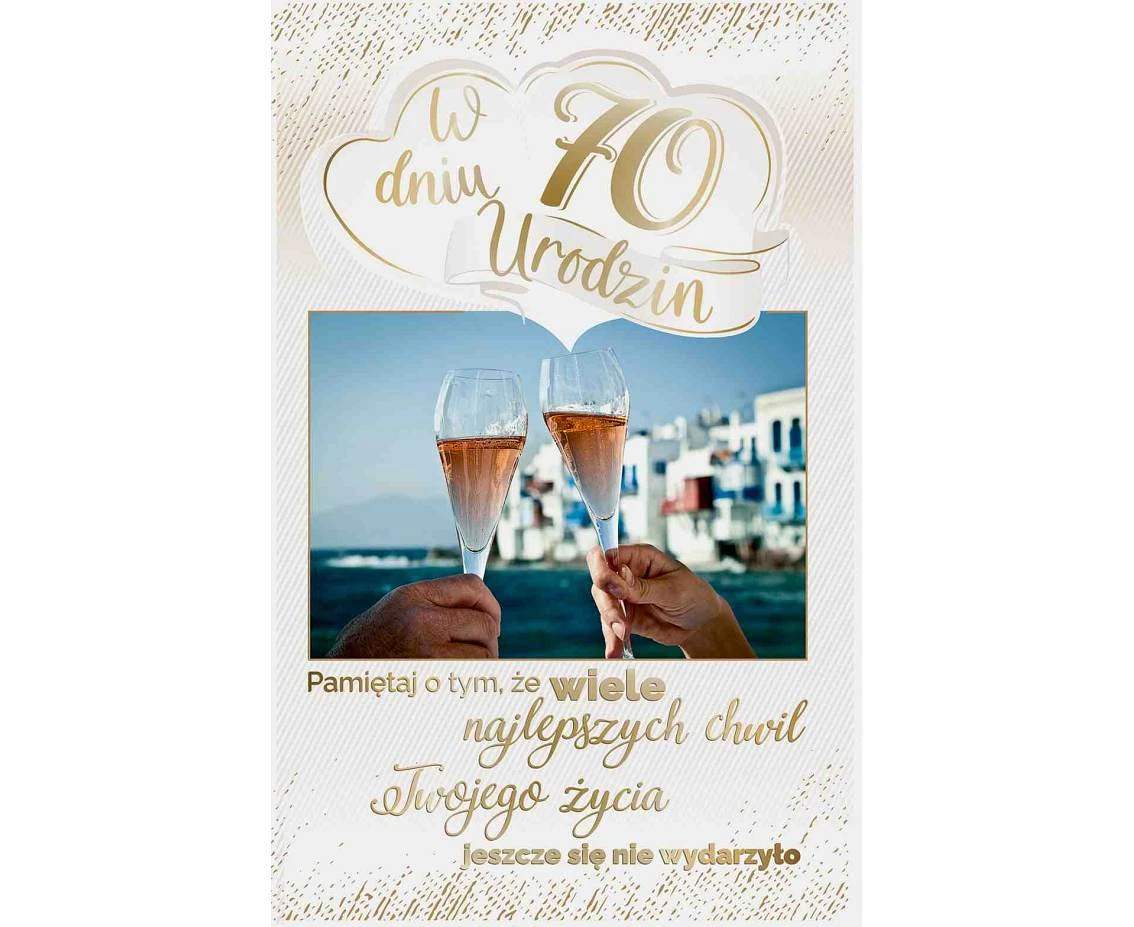 70th Birthday Card, Wine glasses, 13x20,5 cm